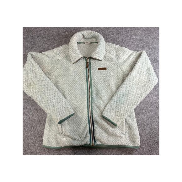 Columbia Womens Full Zip Fuzzy Fleece Sweatshirt Jacket - Mint grey trim - Sz L - Picture 1 of 8